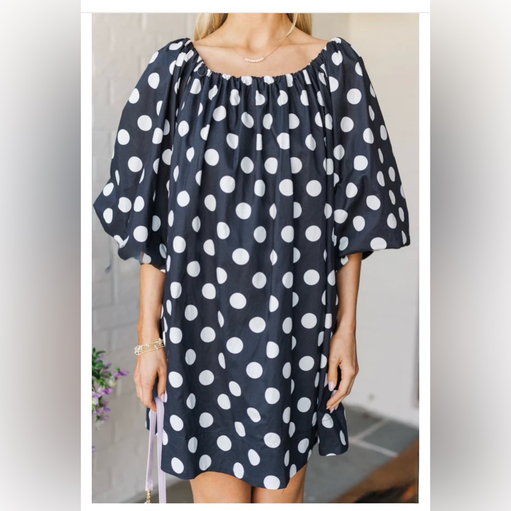Black & White Giant Polka Dot Swing Dress | Large | Bubble Sleeves | NWT - Picture 4 of 10